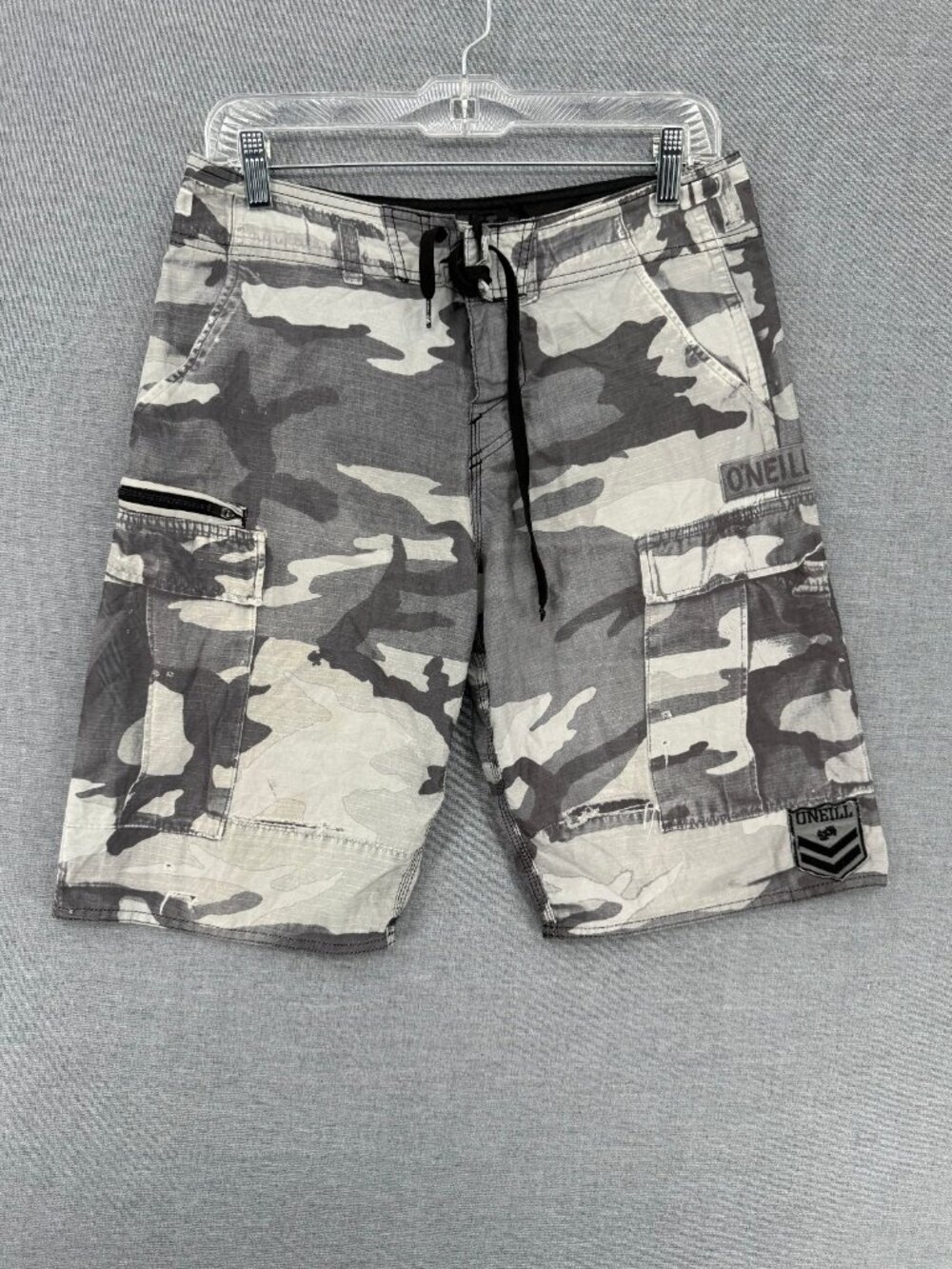 O'Neill Board Shorts Mens 32 9" Army Camo Beach Swim Trunks Cargo Pockets Y2K